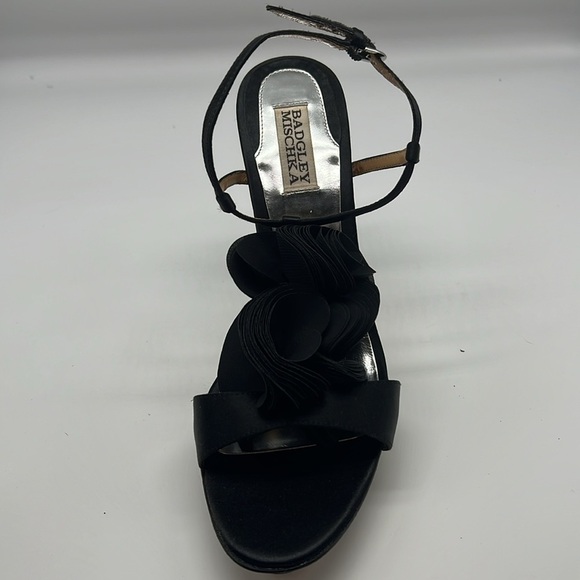 Badgley Mischka - Black Fabric Petal Adjustable Ankle High Heels Platforms 9.5 - Picture 9 of 14